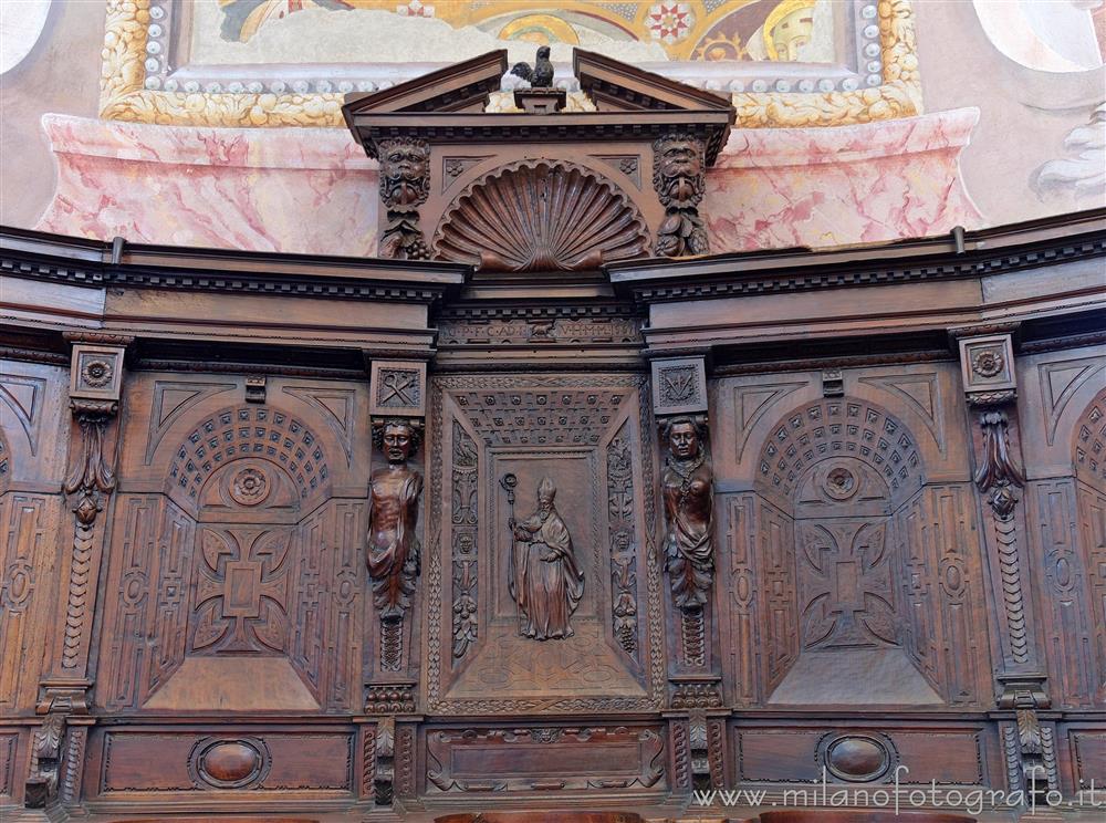 Sesto Calende (Varese, Italy) - Detail of the wooden choir of the Abbey of San Donato